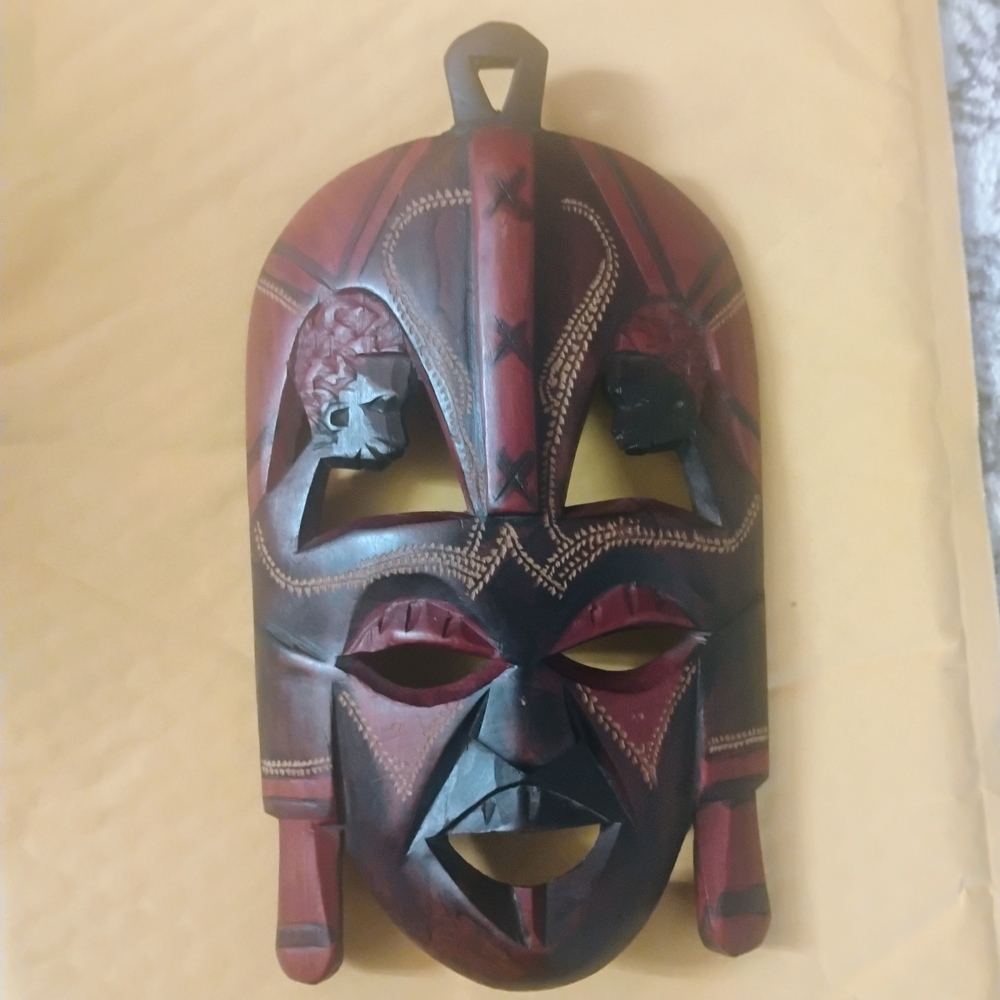 Hand Crafted Burgundy and Ebony Tribal Mask